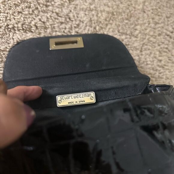 Black Stuart Weitzman Patent Leather Croc Bag - Picture 8 of 14